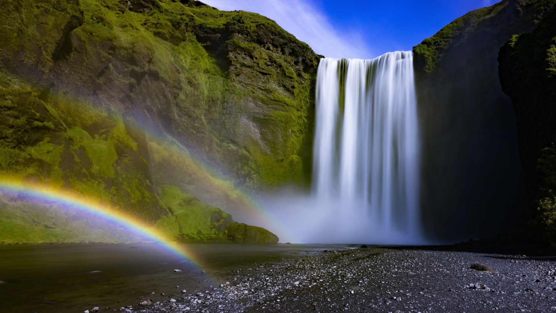 Обои Skgafoss, водопад, природа, водоем, гидроресурсы в разрешении 1920x1080
