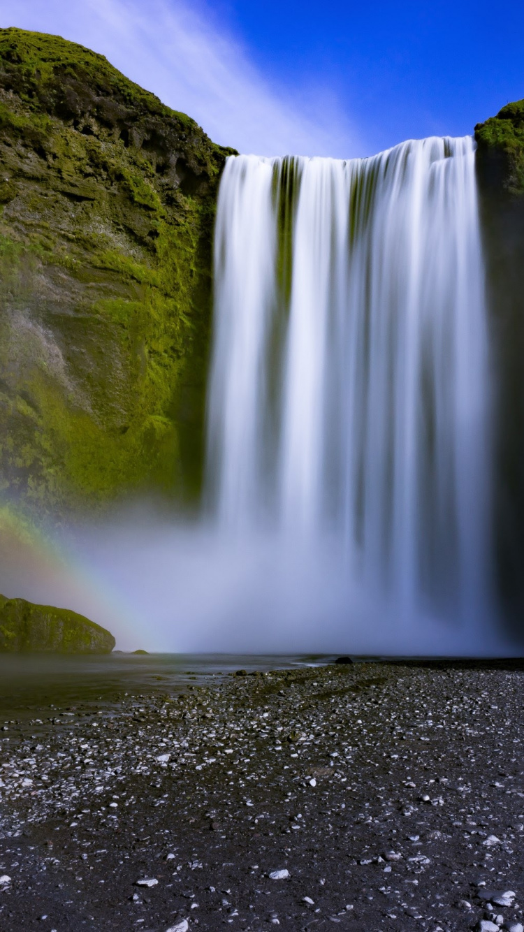 Обои Skgafoss, водопад, природа, водоем, гидроресурсы в разрешении 750x1334