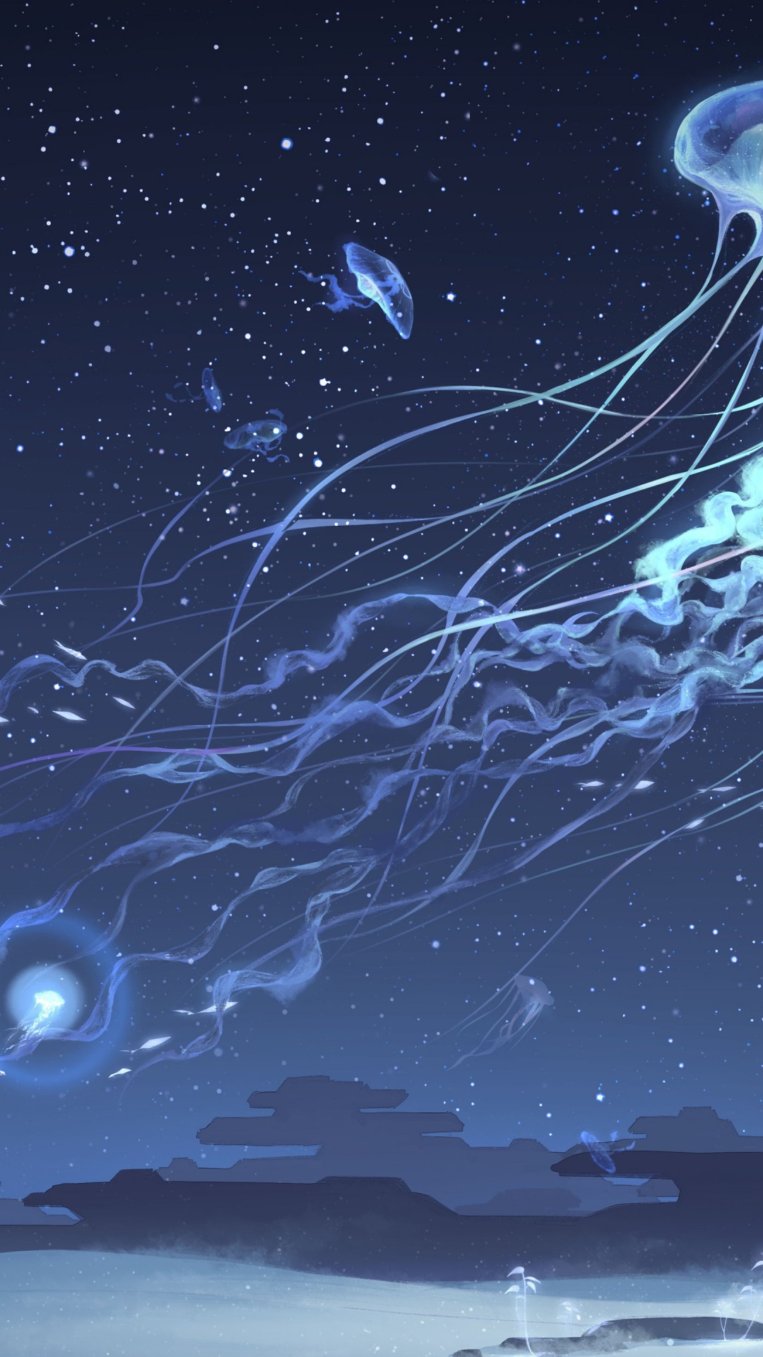 Обои мальчик в стране медуз, Медуза, вода, синий, свет в разрешении 1080x1920