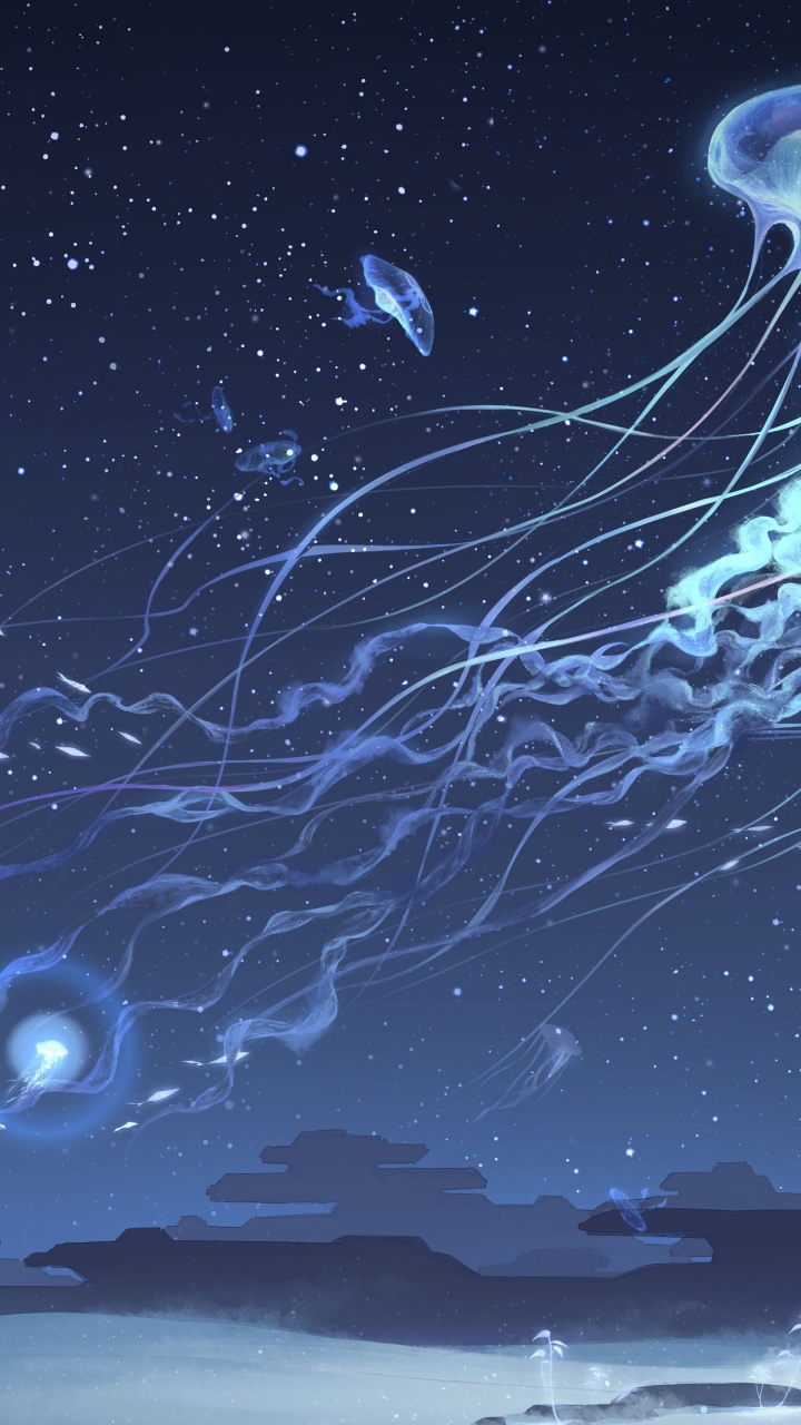 Обои мальчик в стране медуз, Медуза, вода, синий, свет в разрешении 720x1280