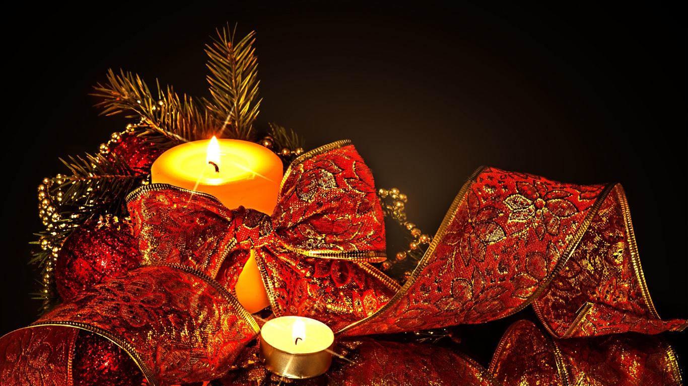 Обои Новый год, натюрморт, освещение, Рождественские украшения, рождественский орнамент в разрешении 1366x768