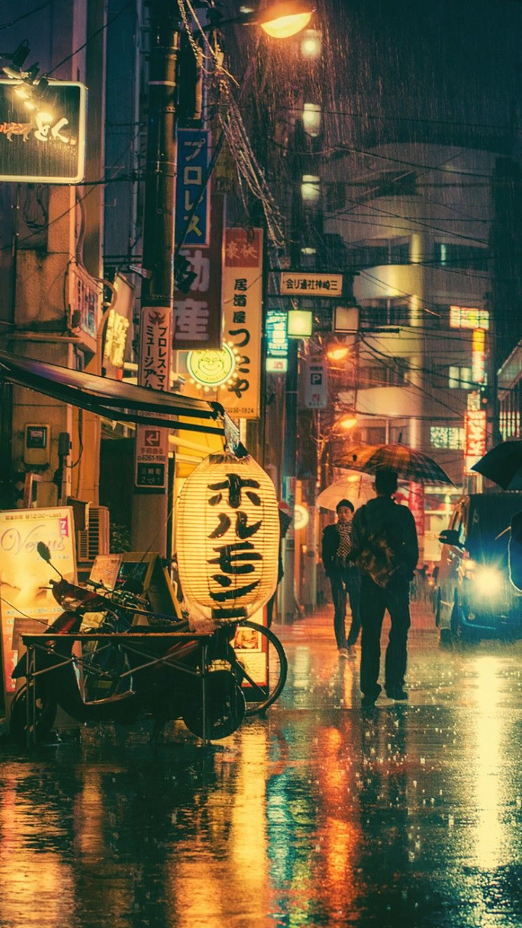 Обои отражение, ночь, городской район, дождь, метрополия в разрешении 750x1334