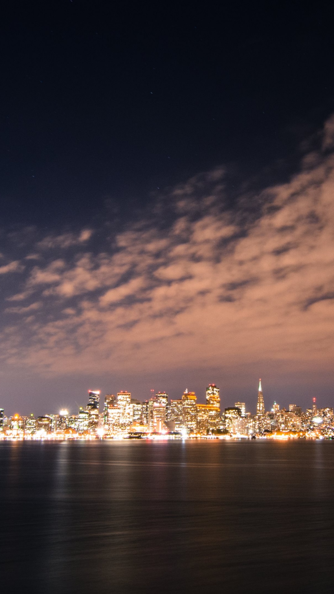 Обои Сан Франциско, ночь, город, вода, городской пейзаж в разрешении 1080x1920