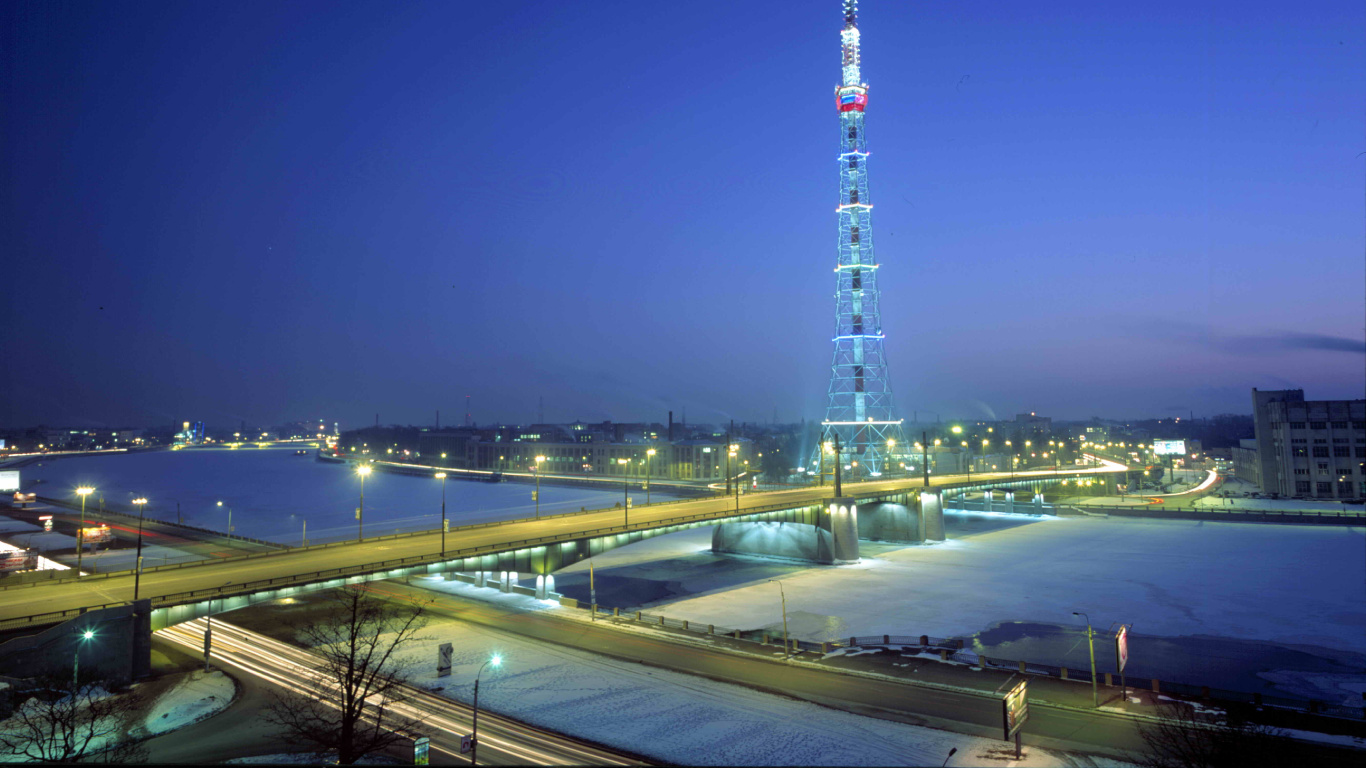 Обои Санкт-Петербургская телебашня, ориентир, вышка, город, небоскреб в разрешении 1366x768