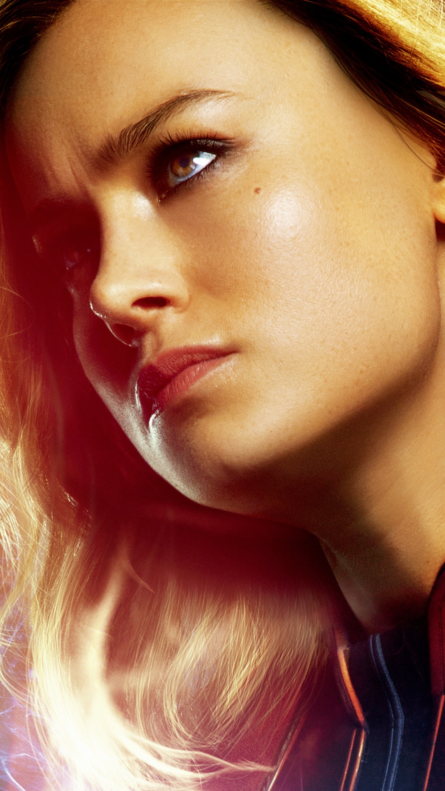 Обои Бри Ларсон, Капитан Марвел, Кэрол Денверс, губа, глаз в разрешении 1440x2560