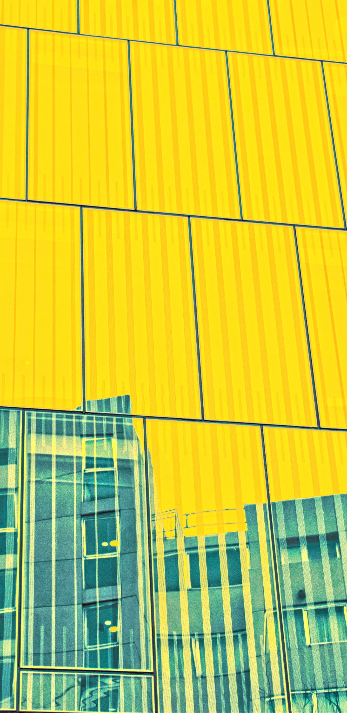 Обои архитектура, фасад, желтый, линия, узор в разрешении 1440x2960