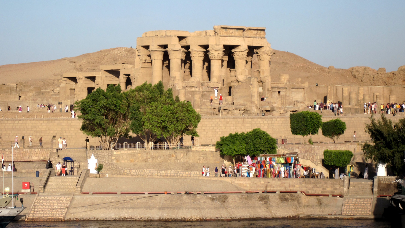Обои древняя история, Ком-Омбо, Нил, археологический памятник, историческое место в разрешении 1366x768