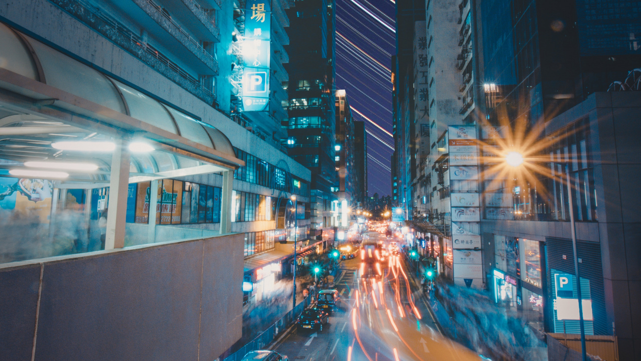 Обои здание, автомобильное освещение, инфраструктура, небоскреб, электричество в разрешении 1280x720