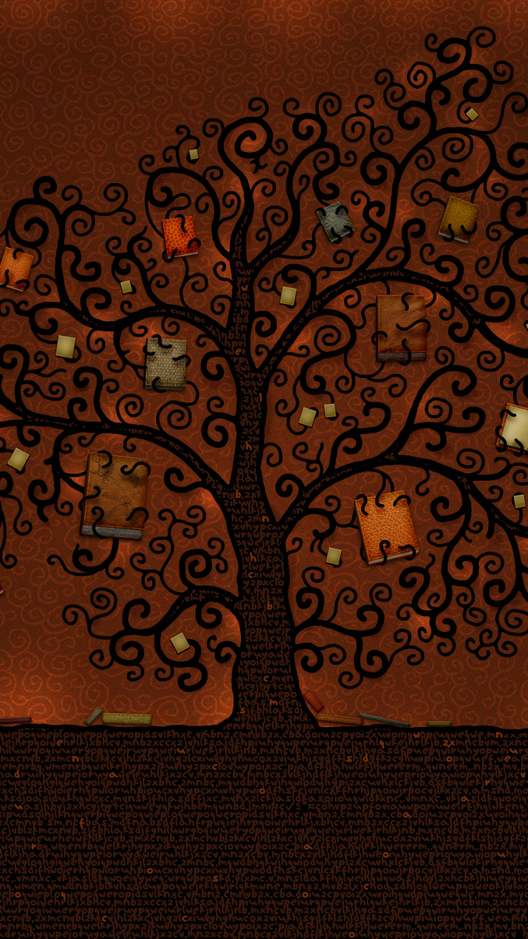 Обои книга, дерево, ветвь, визуальное искусство, арт в разрешении 750x1334