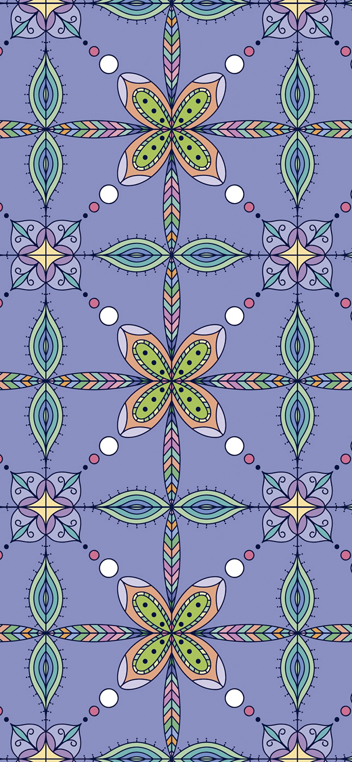 Обои узор, дизайн, зеленый, симметрия, сирень в разрешении 1125x2436