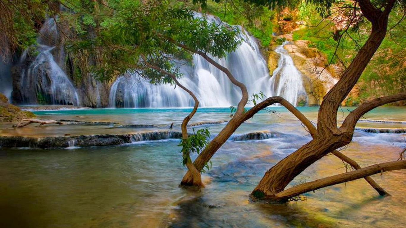 Обои водопад, природа, водоем, гидроресурсы, вода в разрешении 1366x768