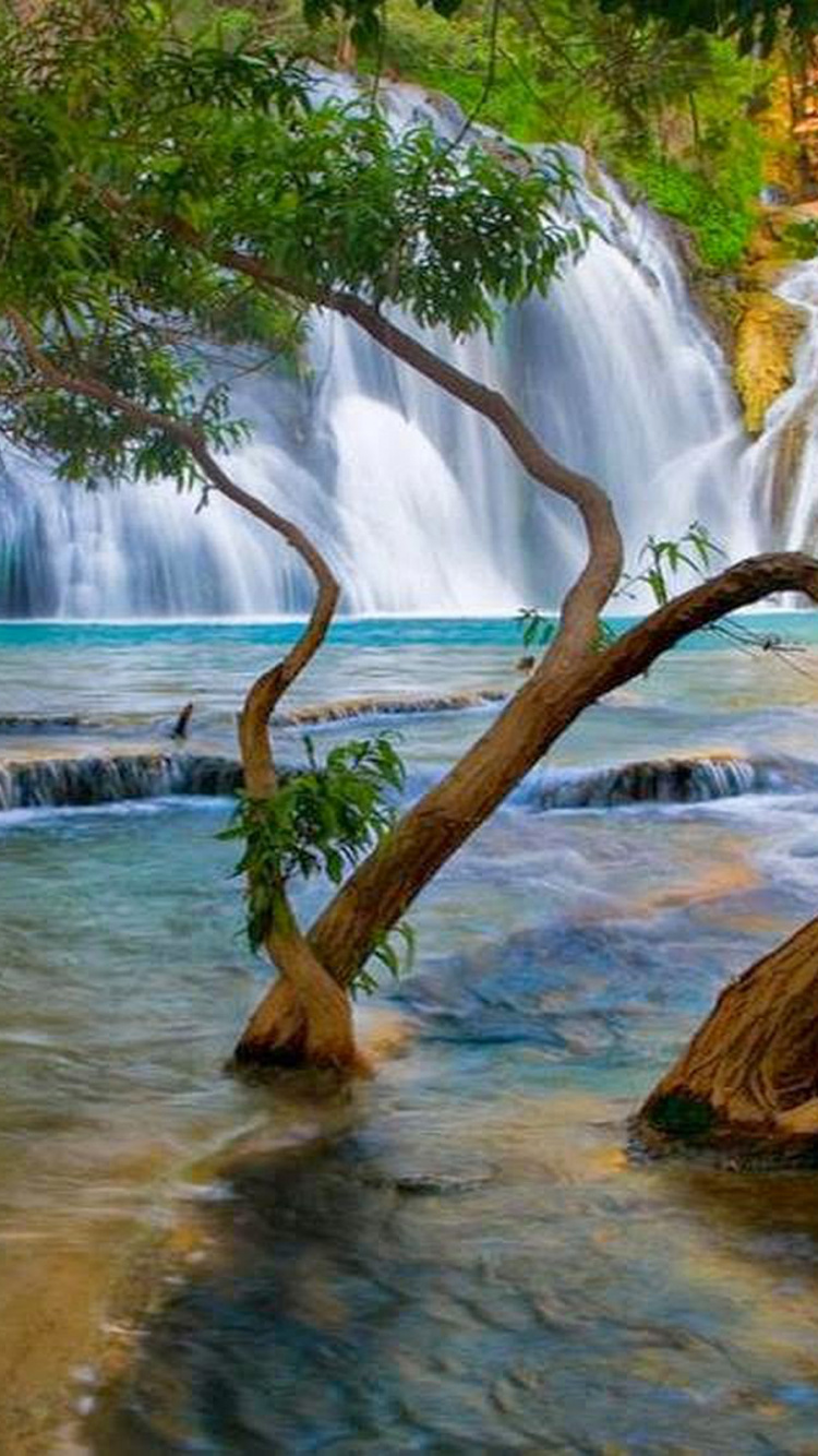 Обои водопад, природа, водоем, гидроресурсы, вода в разрешении 750x1334