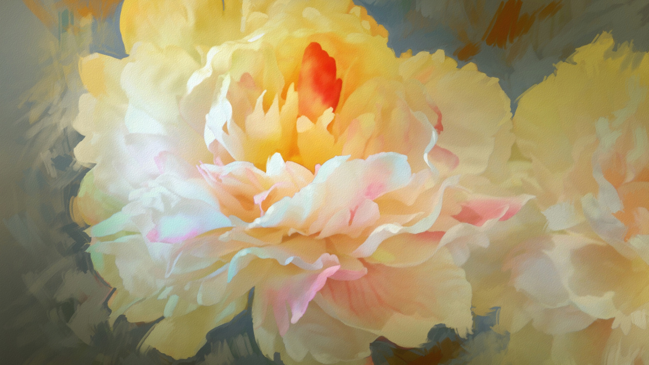 Обои живопись, цветок, пион, акварельные краски, лепесток в разрешении 1280x720