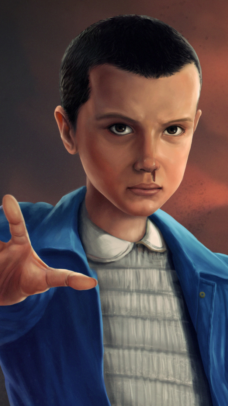 Обои одиннадцать лет, Странные Вещи, палец, жест, иллюстрация в разрешении 750x1334