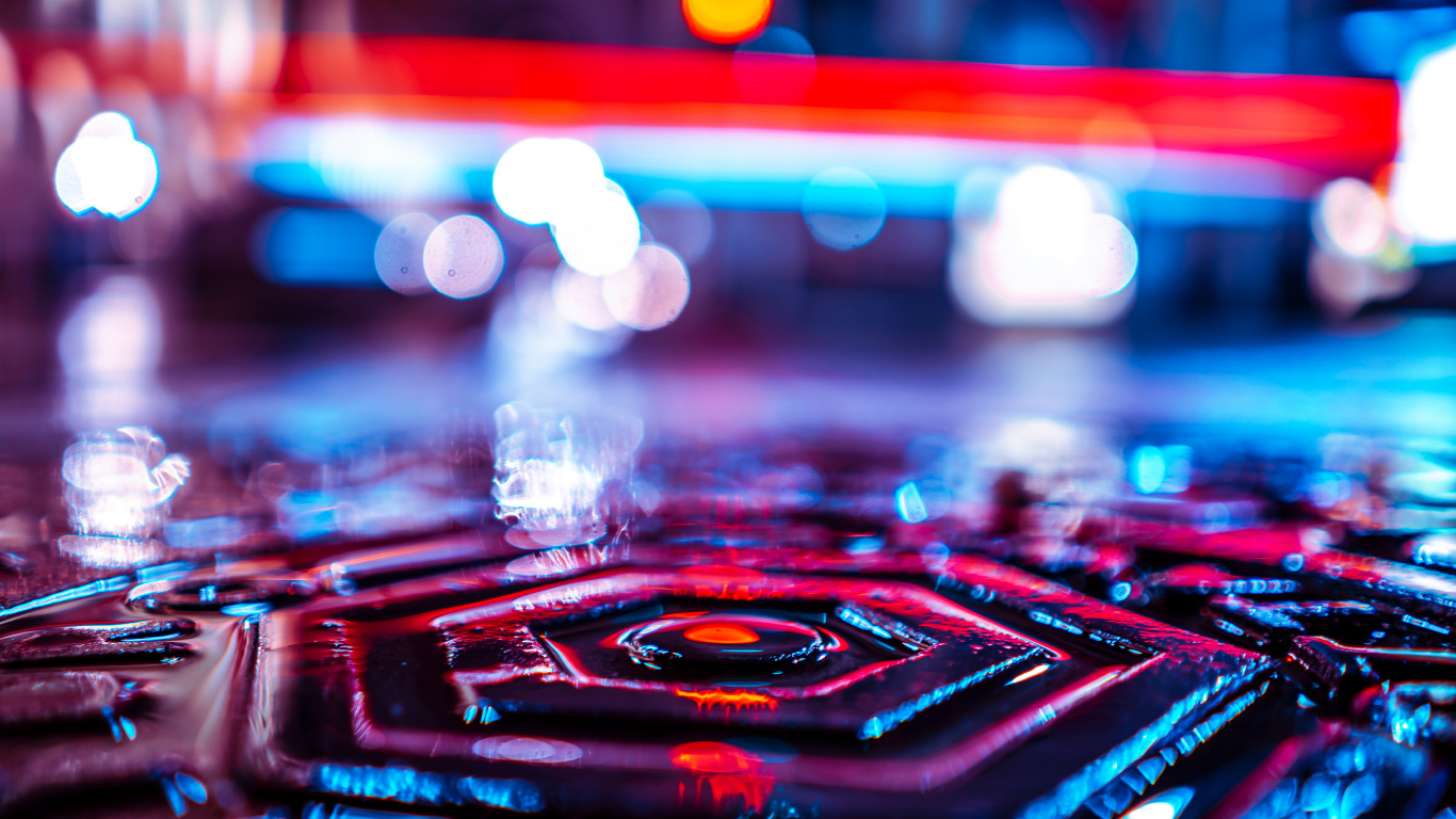 Обои боке, синий, красный цвет, свет, электроника в разрешении 1366x768