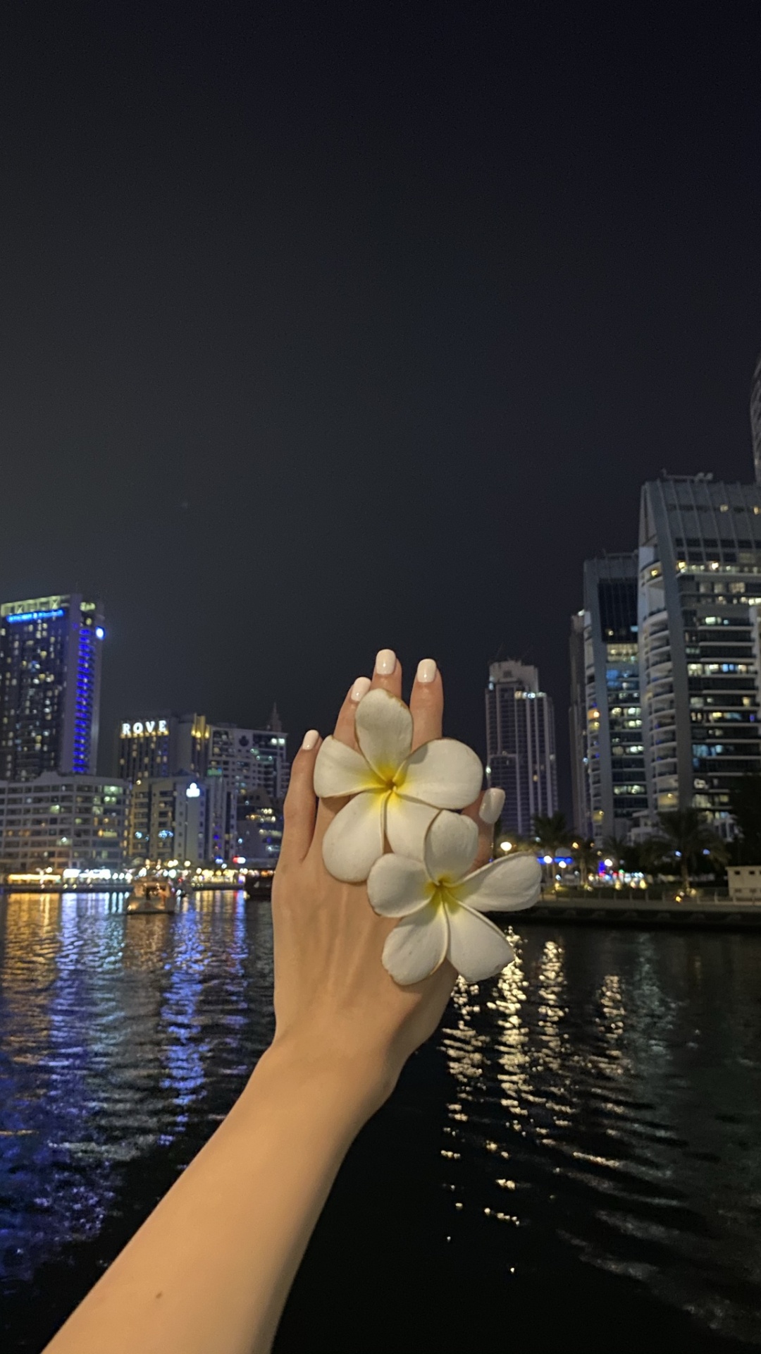 Обои отражение, небоскреб, вода, башня, ночь в разрешении 1080x1920