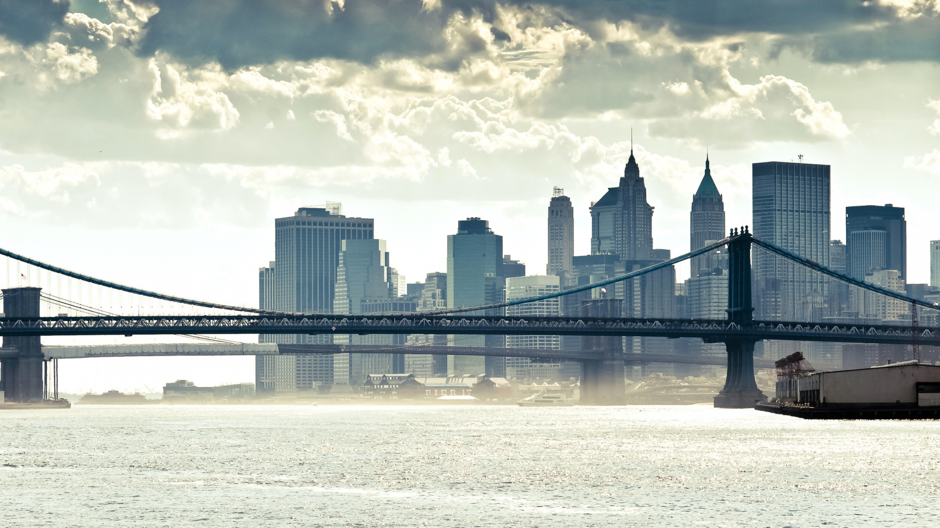 Обои городской пейзаж, город, мост, линия горизонта, дневное время в разрешении 1920x1080