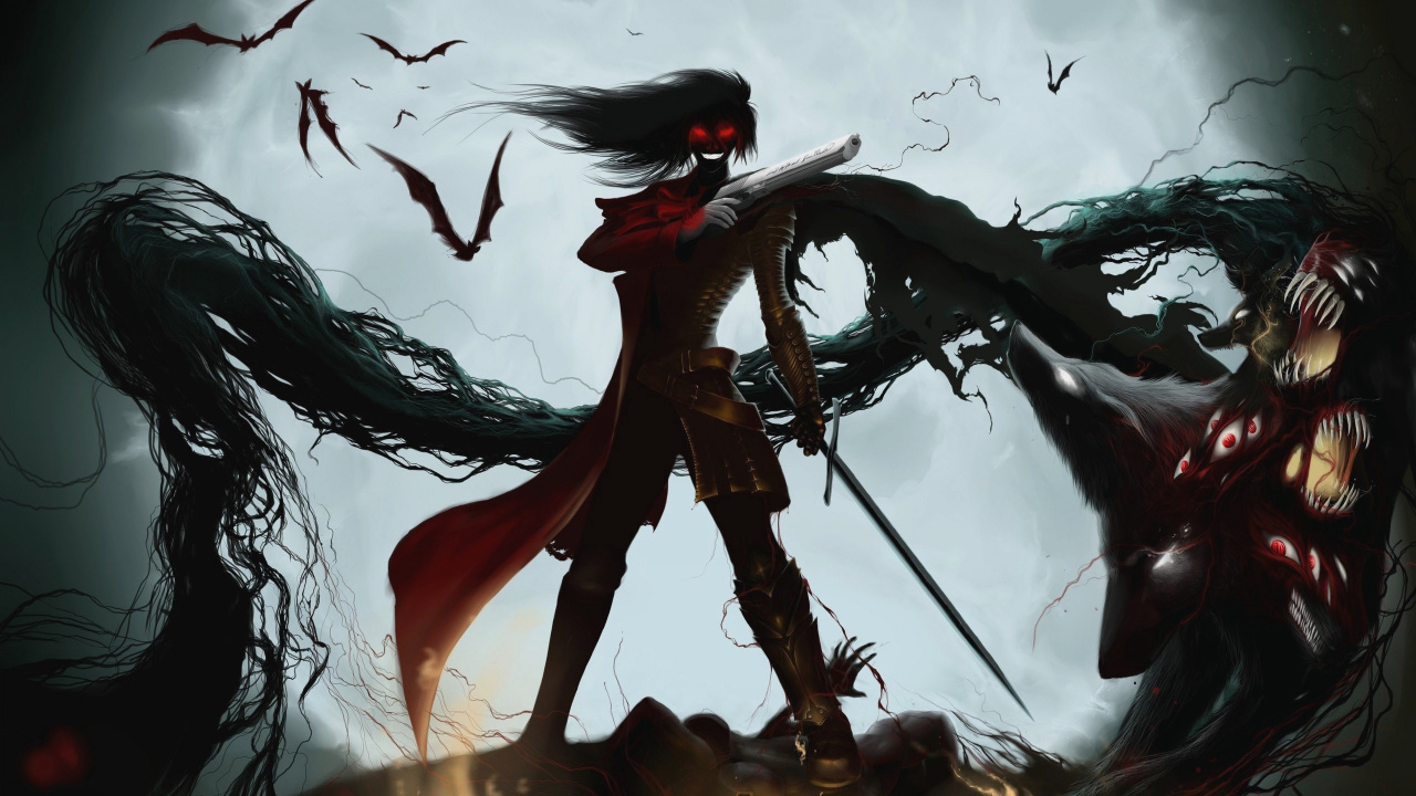 Обои Алукард, аниме, вампир, демон, вымышленный персонаж в разрешении 1280x720