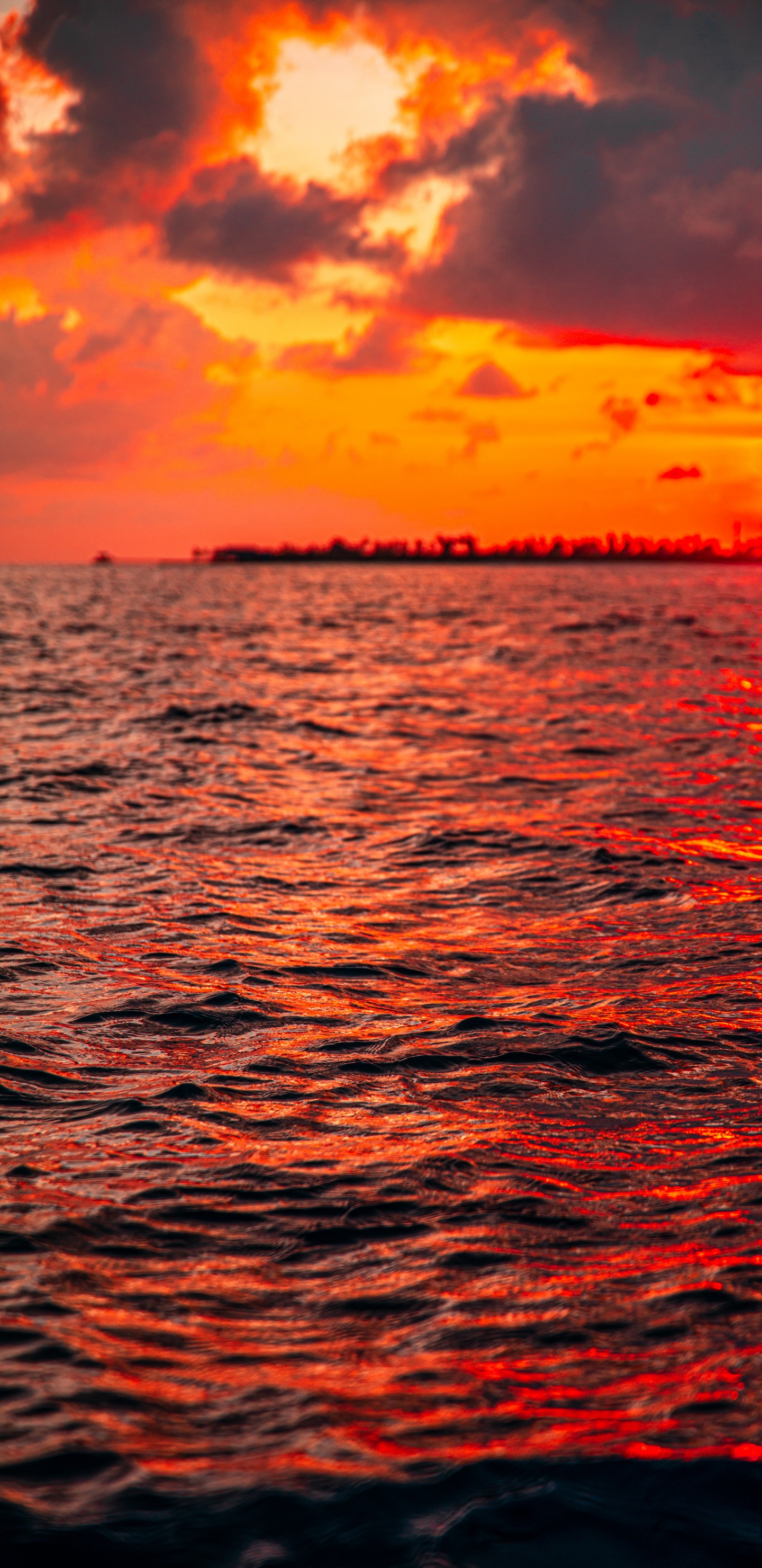 Обои океан, природа, небо, море, красный цвет в разрешении 1440x2960