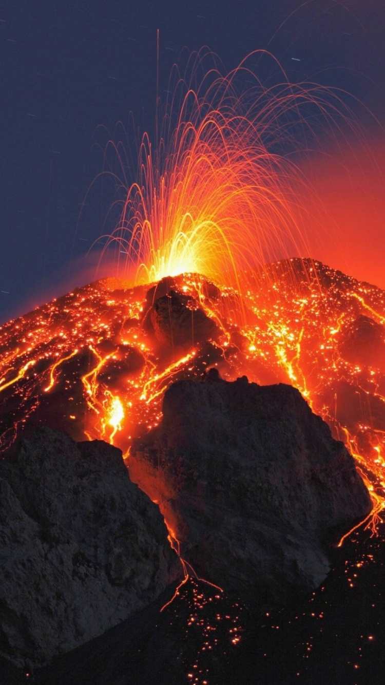 Обои вулкан, тепло, лава, купол лавы, огонь в разрешении 750x1334