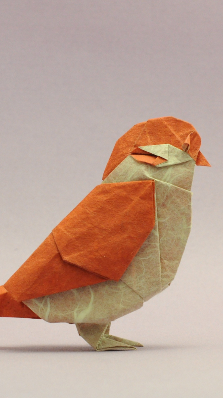 Обои оригами, оригами бумаги, птица, клюв, Апельсин в разрешении 750x1334