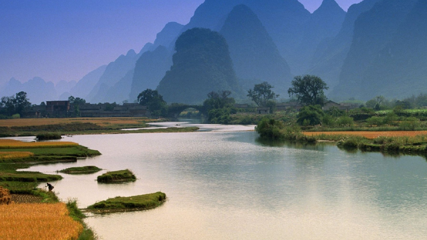 Обои природа, гидроресурсы, отражение, водоток, небо в разрешении 1366x768