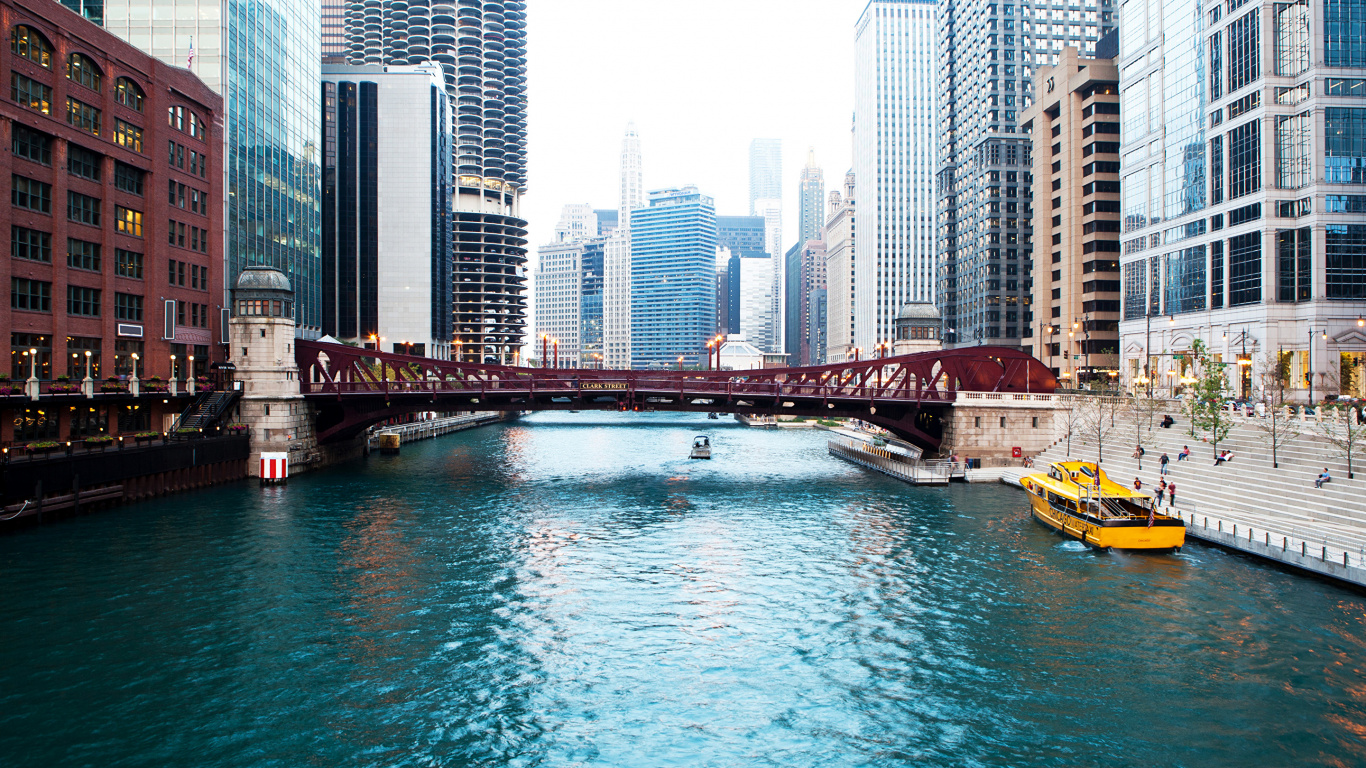 Обои Чикаго, город, городской район, метрополия, водный путь в разрешении 1366x768