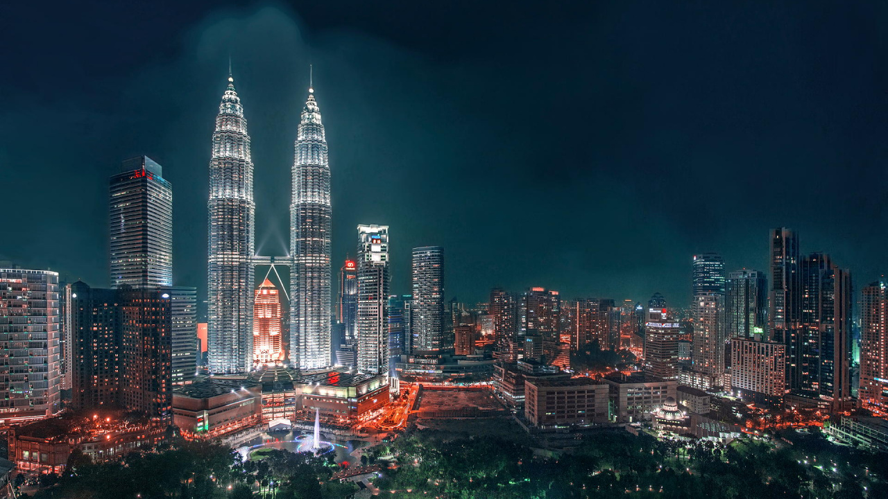 Обои башни-близнецы Петронас, город, городской пейзаж, метрополия, городской район в разрешении 1280x720
