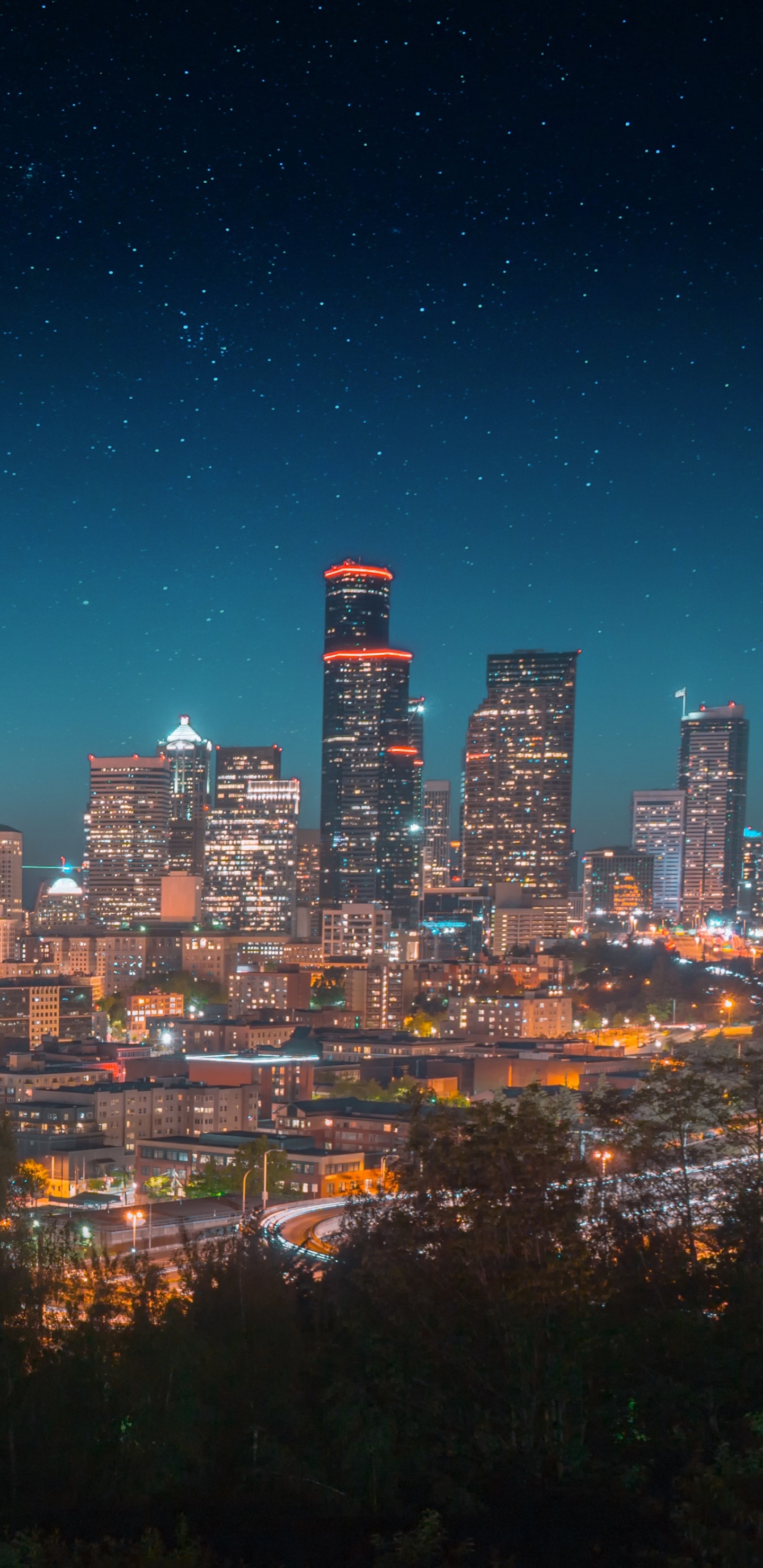 Обои ночь, город, панорама, городской пейзаж, городской район в разрешении 1440x2960