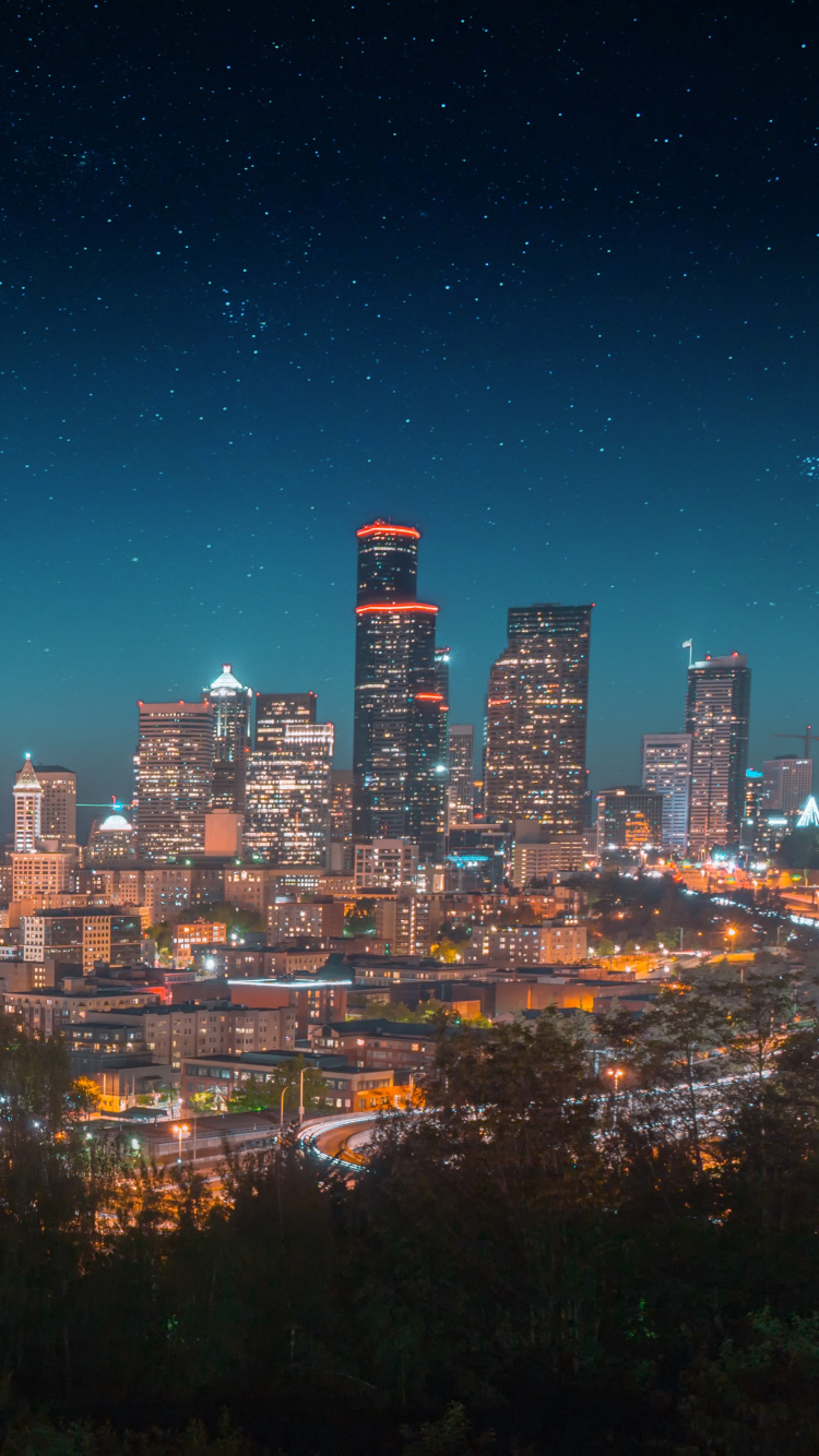 Обои ночь, город, панорама, городской пейзаж, городской район в разрешении 750x1334