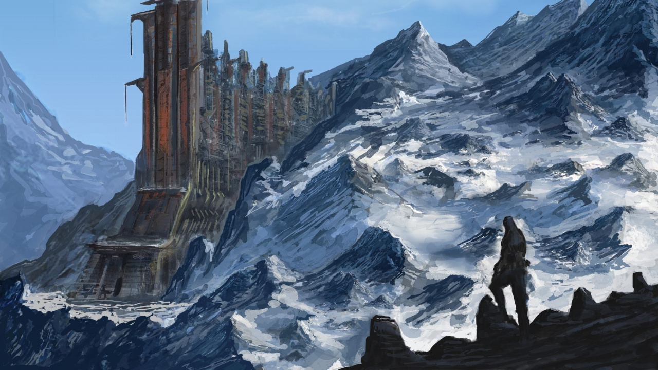 Обои гора, арт, горный рельеф, горный хребет, ориентир в разрешении 1280x720