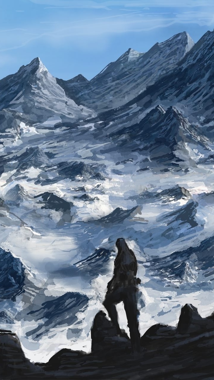 Обои гора, арт, горный рельеф, горный хребет, ориентир в разрешении 720x1280