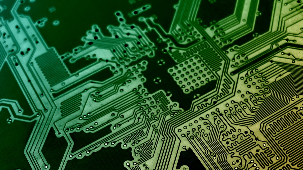 Обои печатная плата, электронная схема, электроника, электрические сети, зеленый в разрешении 1280x720