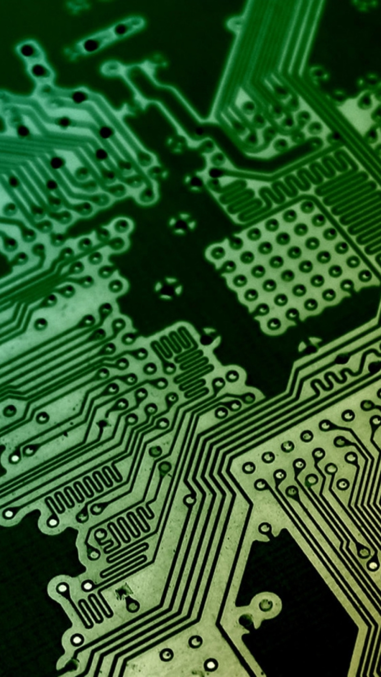 Обои печатная плата, электронная схема, электроника, электрические сети, зеленый в разрешении 750x1334