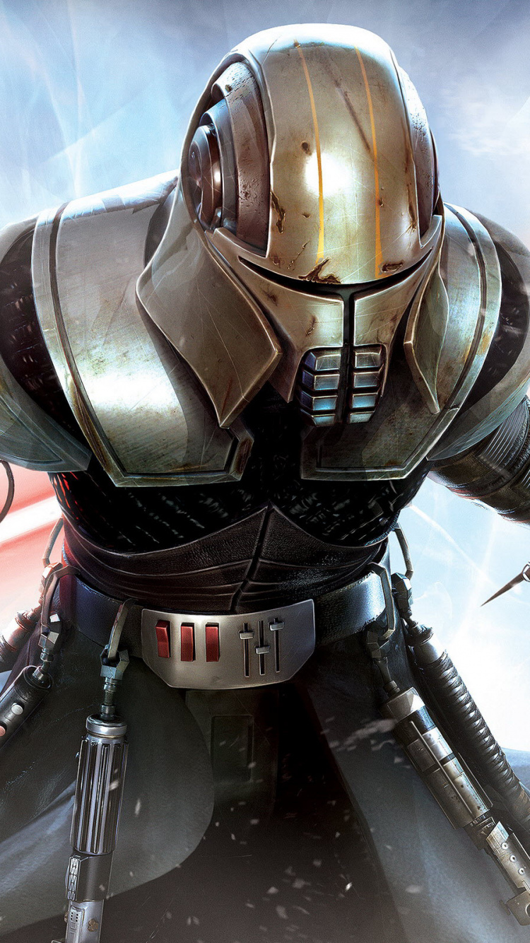 Обои Звездные войны силы развязали, звездные войны, броня, рыцарь, световой меч в разрешении 750x1334