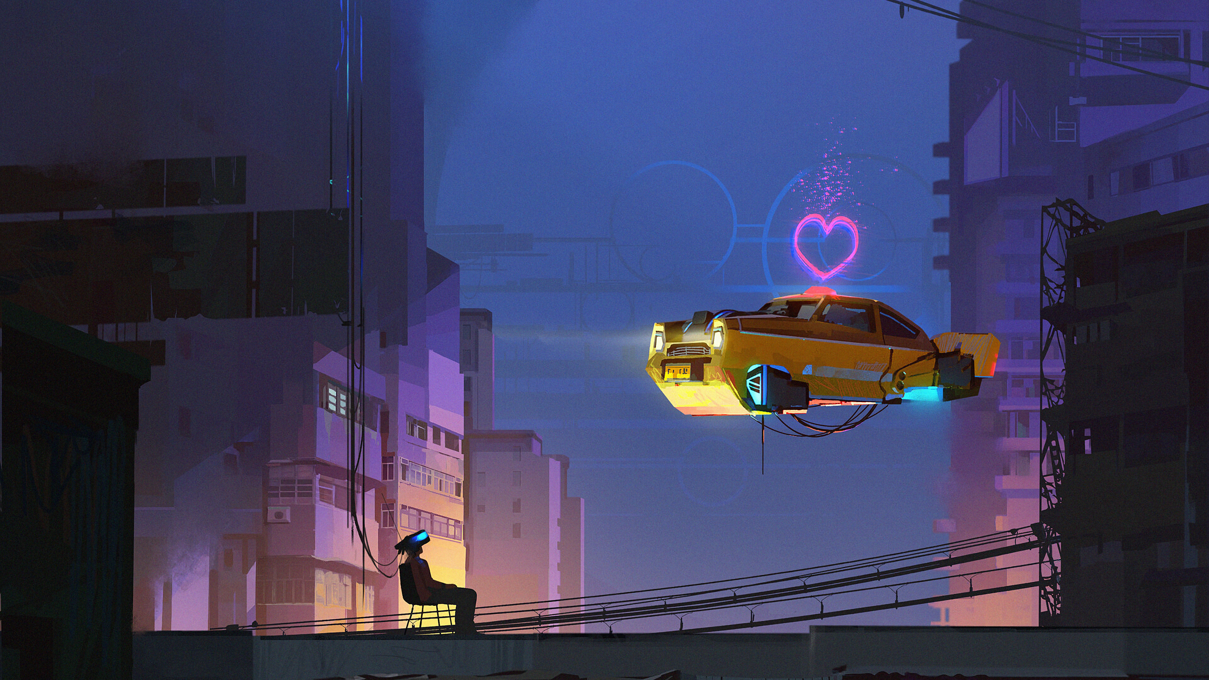 Обои свет, арт, Киберпанк, Король, городской автомобиль в разрешении 3840x2160