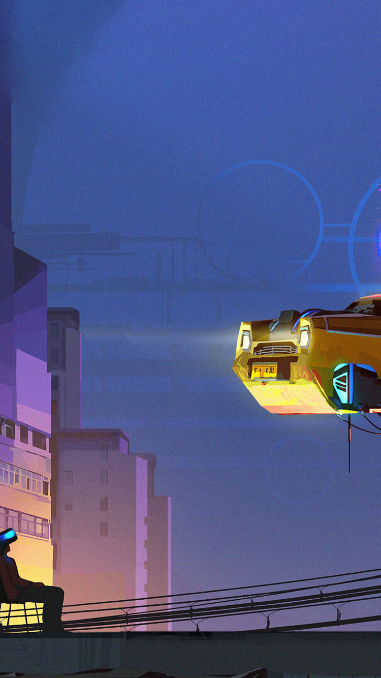 Обои свет, арт, Киберпанк, Король, городской автомобиль в разрешении 750x1334