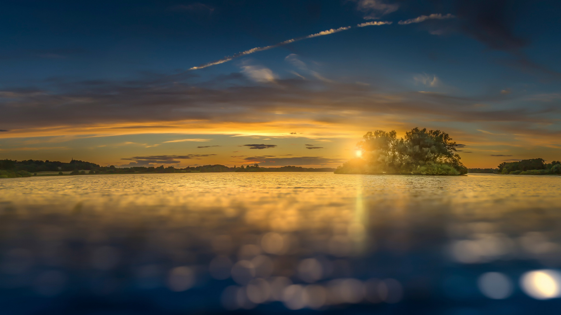 Обои закат, вода, горизонт, восход солнца, утро в разрешении 1920x1080