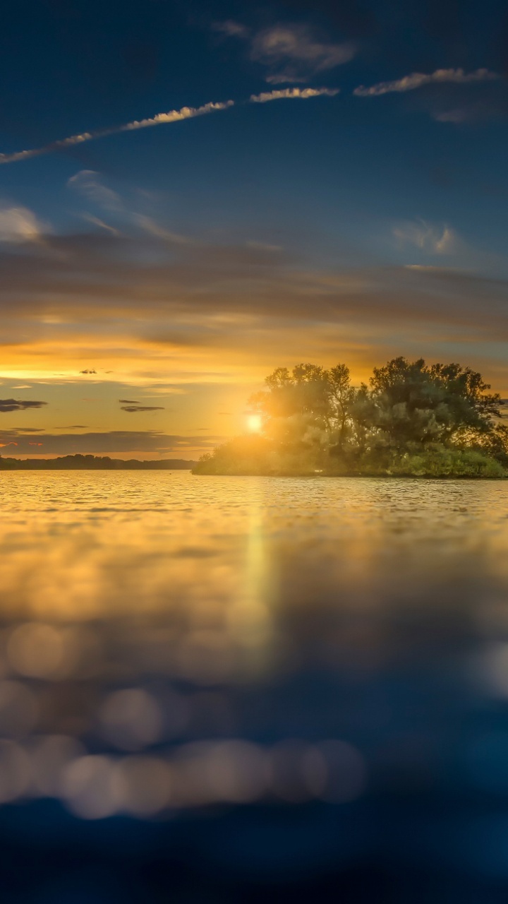 Обои закат, вода, горизонт, восход солнца, утро в разрешении 720x1280