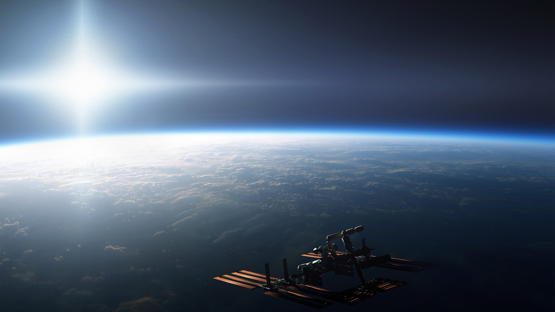 Обои земля, спутник, атмосфера, космическое пространство, космос в разрешении 1920x1080