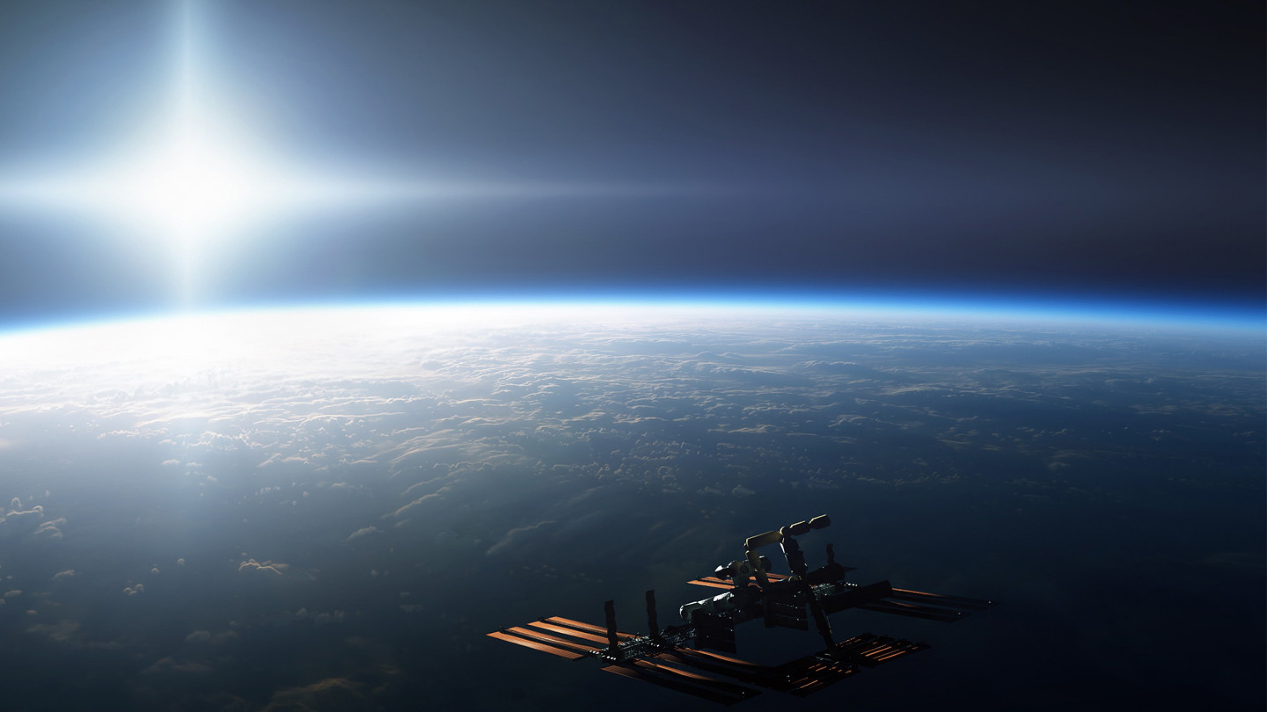 Обои земля, спутник, атмосфера, космическое пространство, космос в разрешении 2560x1440
