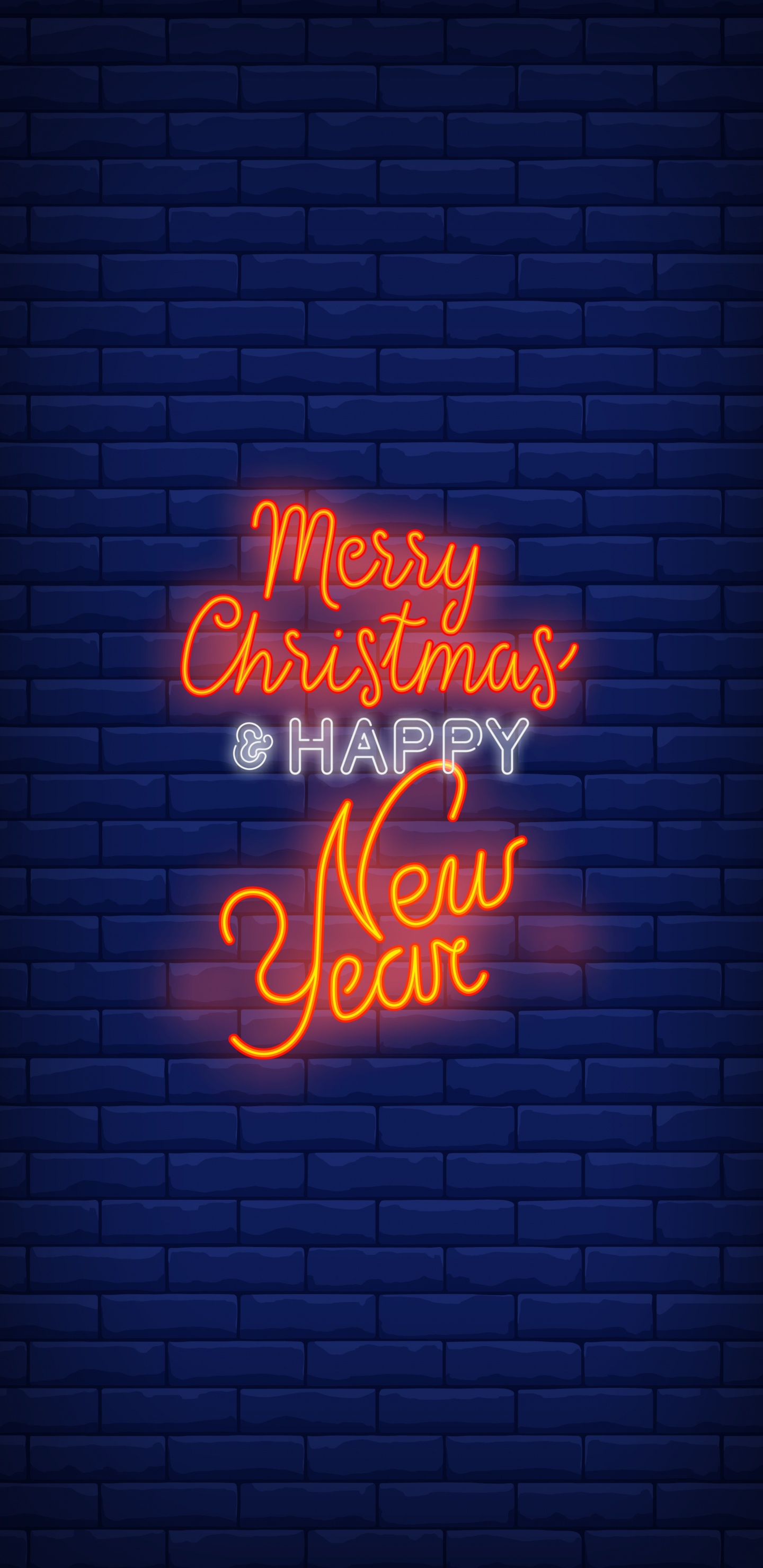 Обои Новый год, Рождество, неоновая вывеска, синий, Янтарь в разрешении 1440x2960