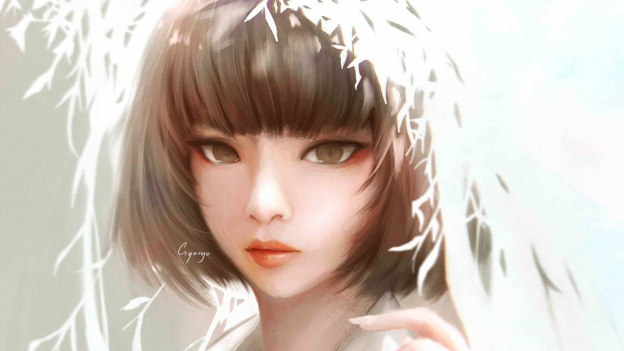 Обои аниме, цифровое искусство, волосы, лицо, прическа в разрешении 1280x720