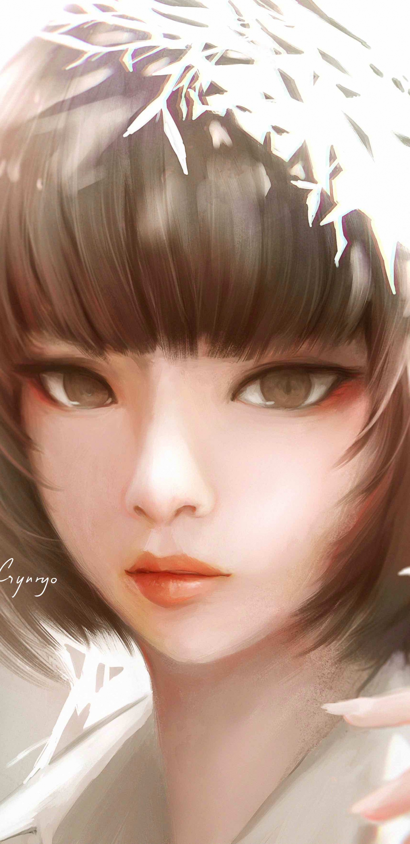 Обои аниме, цифровое искусство, волосы, лицо, прическа в разрешении 1440x2960