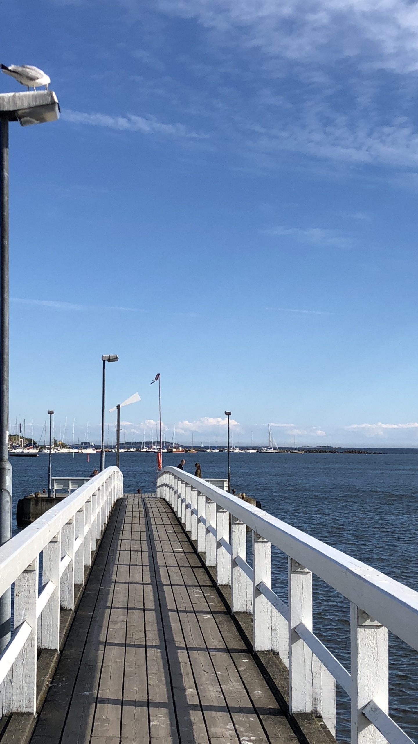 Обои море, вода, уличный фонарь, водный путь, горизонт в разрешении 1440x2560