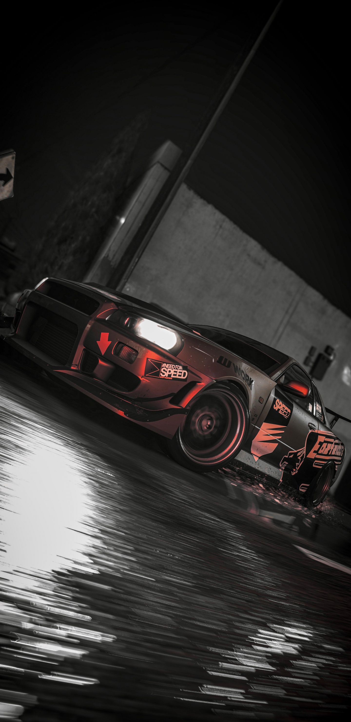 Обои отражение, легковые автомобили, шина, вода, автомобильные шины в разрешении 1440x2960