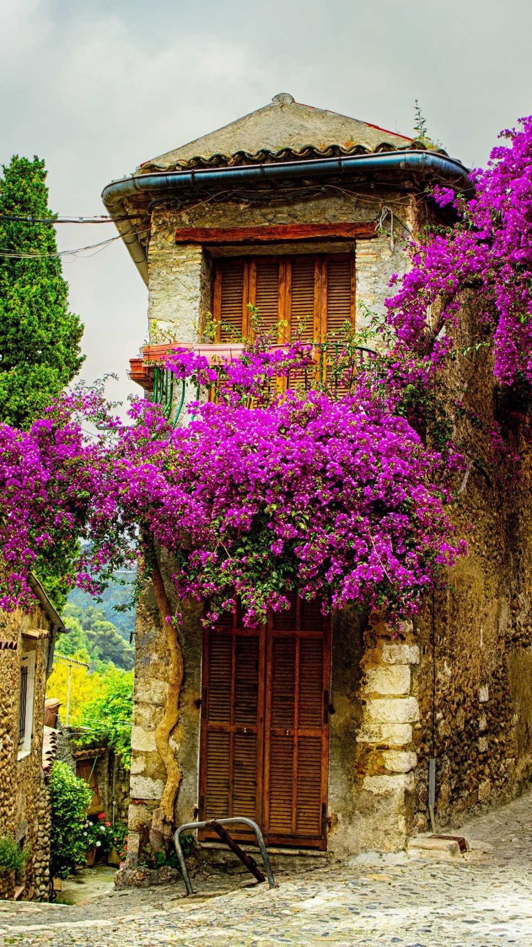 Обои городок, цветок, улица, Хаус, средневековая архитектура в разрешении 1080x1920