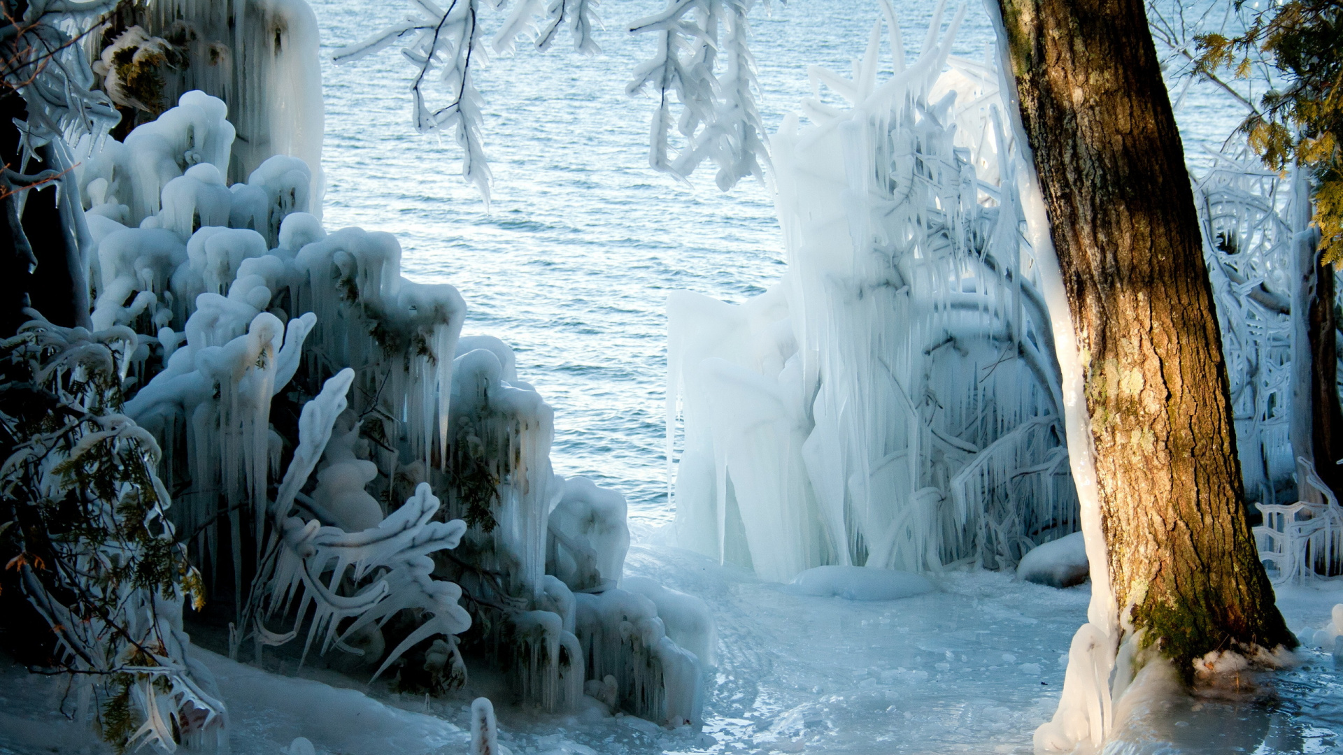 Обои снег, ледяная буря, зима, вода, замораживание в разрешении 1920x1080