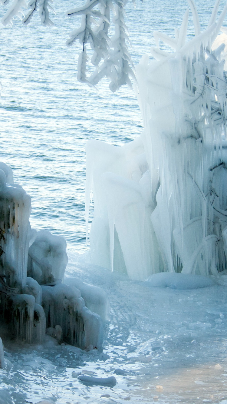 Обои снег, ледяная буря, зима, вода, замораживание в разрешении 750x1334