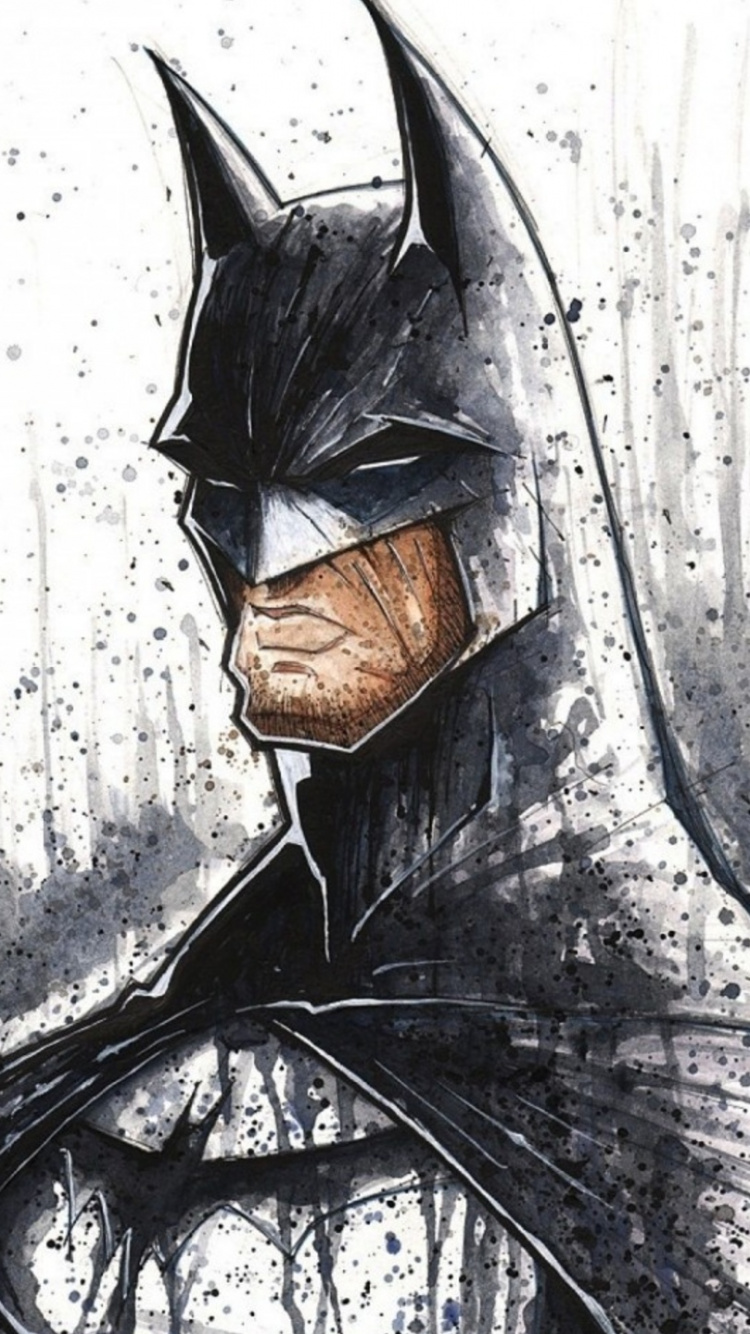 Обои Бэтмен, рисование, арт, иллюстрация, супергерой в разрешении 750x1334